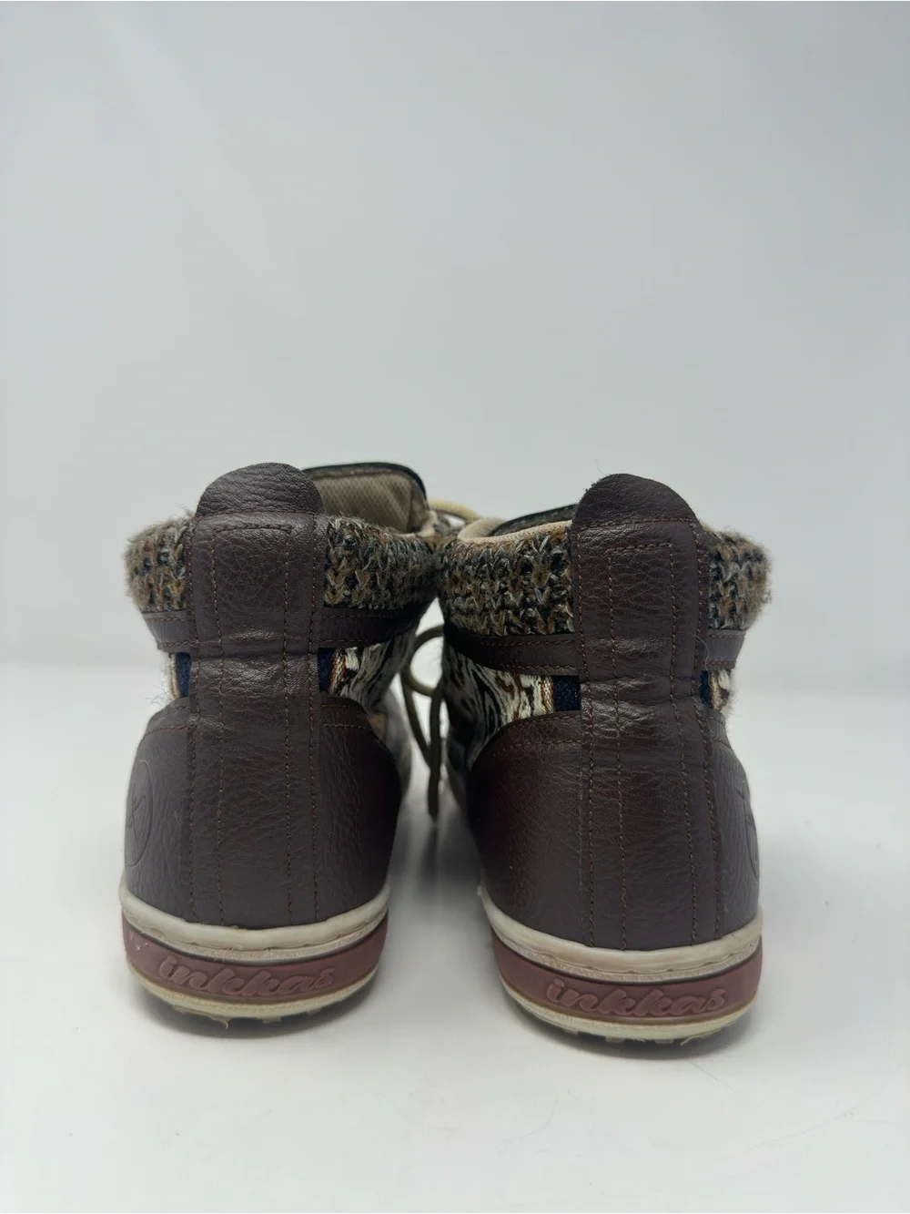 Inkkas Brown Leather Camping Boots Size 9 Handwoven Granola Girl Outdoor Hiking